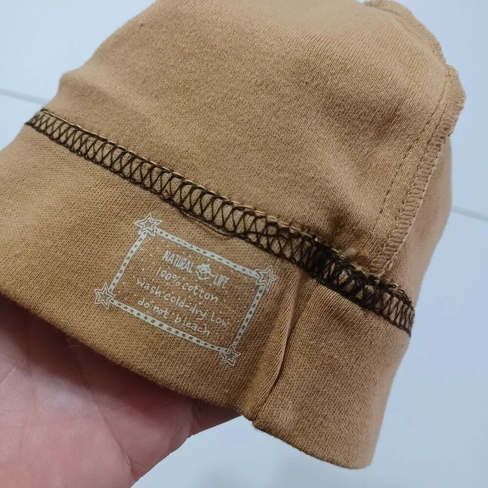 Natural Life Easy Rider Baby Girls Peace Star‎ 100% Cotton Brown Pink Beanie Hat